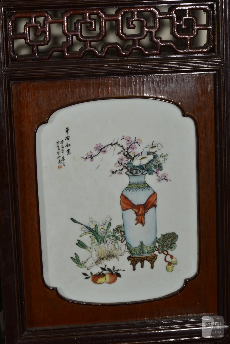近现代 魏焕明、余少良合作双面粉彩山水人物八联落地大屏风 - 图20